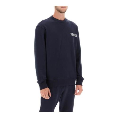 Ermenegildo Zegna Crew-neck sweatshirt med flocked logo Blue, Herr