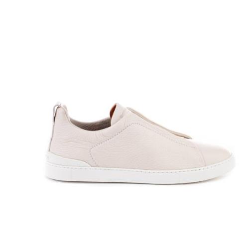 Ermenegildo Zegna Ivory Låg Topp Triple Stitch™ Lädersneakers Beige, H...