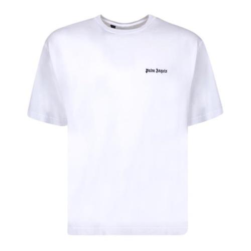 Palm Angels Minimalistisk Bomull T-Shirt med Broderad Logotyp White, H...