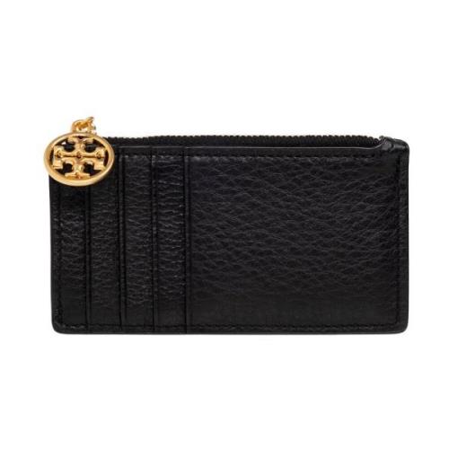 Tory Burch Läderkorthållare med dragkedjeficka Black, Dam