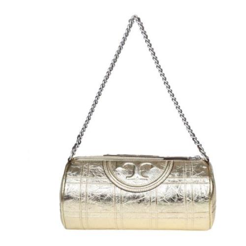 Tory Burch Metallisk Läder Cylinderväska Yellow, Dam