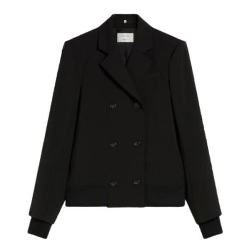 Sportmax Svart ullstretch bomber-inspirerad jacka Black, Dam