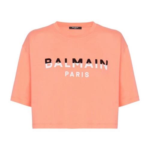 Balmain Flocked Paris cropped T-shirt Pink, Dam