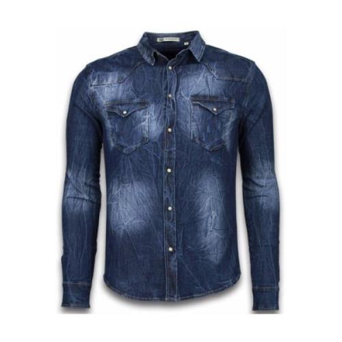 Enos Figursydd Denim Skjorta - Mörk Denim Skjorta - 9812B Blue, Herr