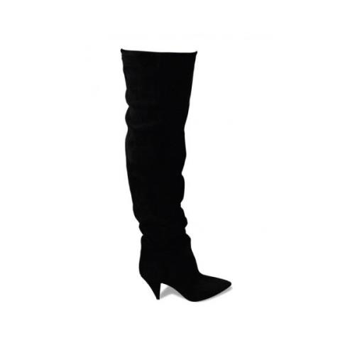 Saint Laurent Höj din stil med svarta mocka över-knä stövlar Black, Da...