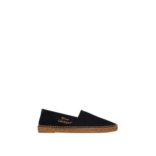 Saint Laurent Broderade Canvas Espadriller med YSL-Detalj Black, Dam