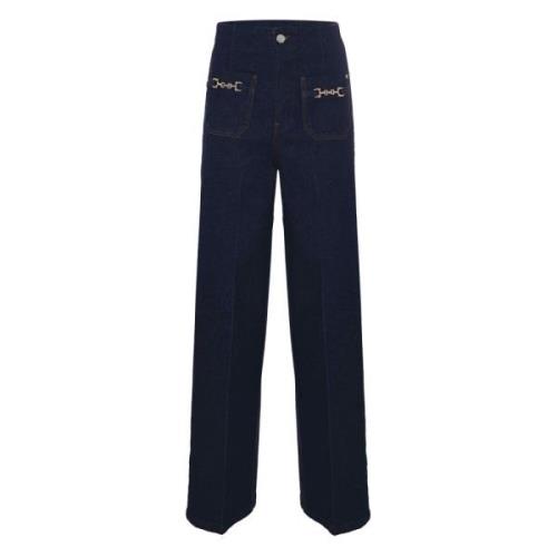 Kocca Eleganta högmidjade jeans med guldiga horsebit-spännen Blue, Dam