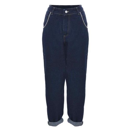 Kocca Mörkblå Mom-Fit Jeans med Uppvik Blue, Dam
