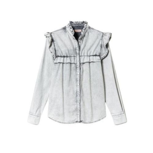 Twinset Denim Skjorta med Volanger Gray, Dam