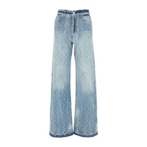 Amiri Broderade Wide-Leg Jeans i Denim Blue, Dam