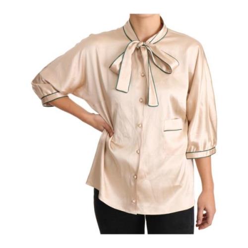 Dolce & Gabbana Pre-owned Beige Ribbon Silk Stretch Top Blouse Beige, ...