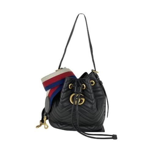 Gucci Vintage Förhandsägd Svart Gucci Sylvie Web GG Marmont Bucket Väs...