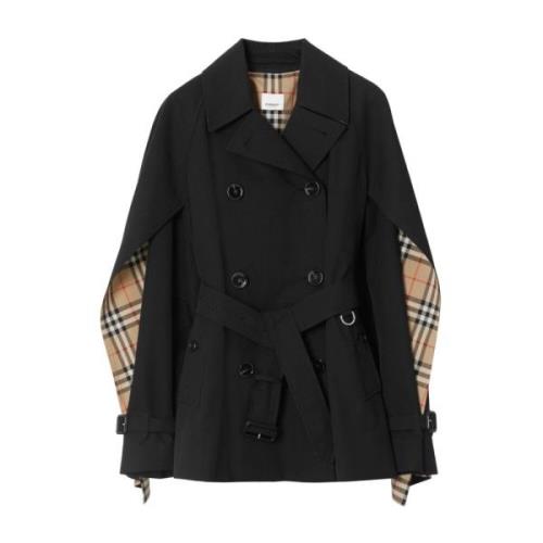 Burberry Svart Cape-Ärm Kort Trenchcoat Black, Dam