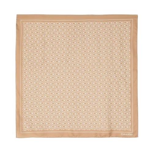 Calvin Klein Lyxig Silkesbandana 70x70 Beige, Dam