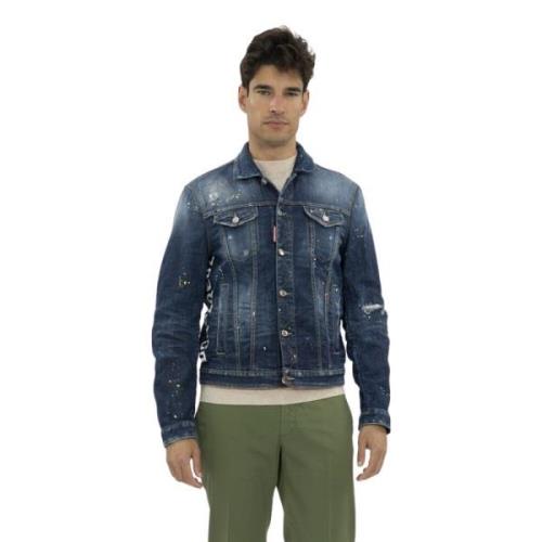 Dsquared2 Slim-Fit Paint Splash Jeansjacka Blue, Herr