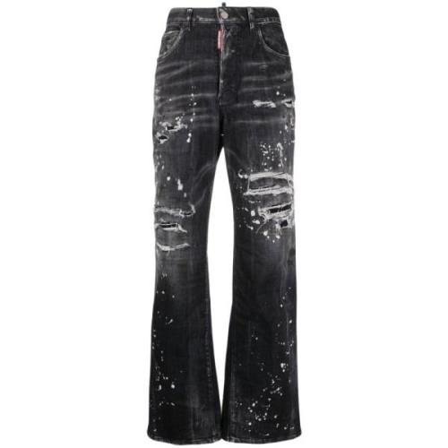 Dsquared2 Slitna Bootcut Jeans med Färgstänk Black, Dam