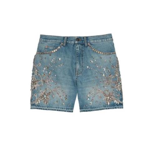 Gucci Jeansshorts med kristalldekoration Blue, Dam