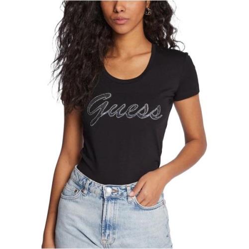 Guess Glittrande Logotyp T-Shirt - Guess Jeans Black, Dam