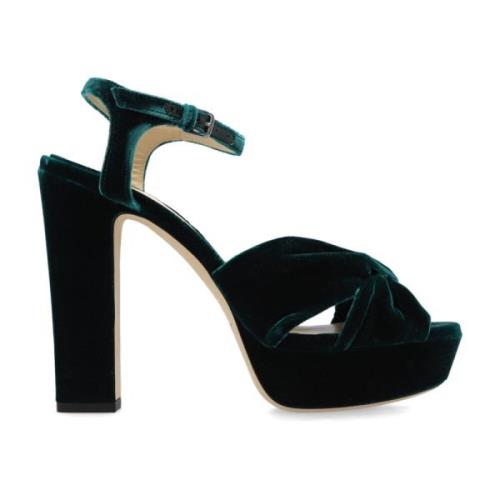 Jimmy Choo Heloise platåsandaler i velour Green, Dam