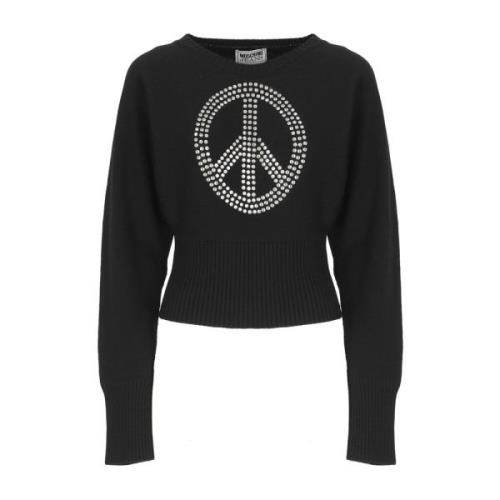 Moschino Svart tröja med Peace logo Black, Dam