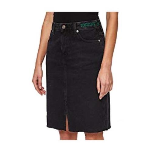 Tommy Hilfiger Lång Maia Denimkjol Black, Dam