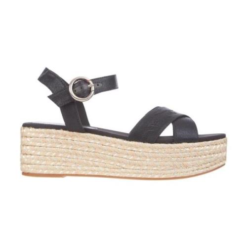 Tommy Hilfiger Signature Flatform Sandal Svart Spets Black, Dam