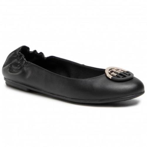 Tommy Hilfiger Den grundläggande läder ballerina Black, Dam