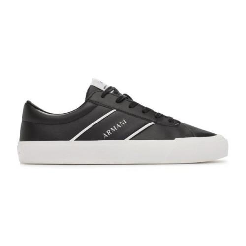 Armani Exchange Låg Top PU Läder Sneakers Black, Herr