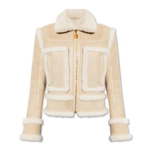 Balmain Shearlingjacka med fickor Beige, Dam