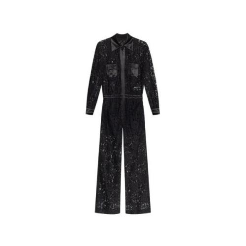 Dolce & Gabbana Svart Spets Jumpsuit med Satin Kant Black, Dam