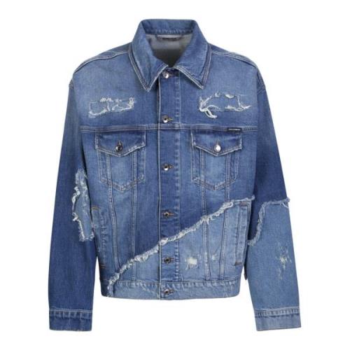 Dolce & Gabbana Blå Patchwork Denimjacka för Män Blue, Herr