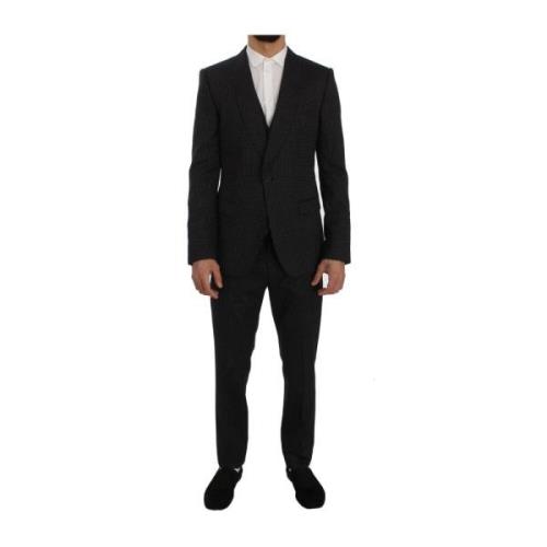 Dolce & Gabbana Grått Ull Siden Stretch Slim Fit 3-Delat Kostym Gray, ...