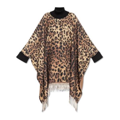 Dolce & Gabbana Poncho med djurmotiv Beige, Dam