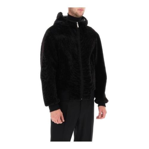 Salvatore Ferragamo Reversibel Shearling Hooded Blouson Black, Herr