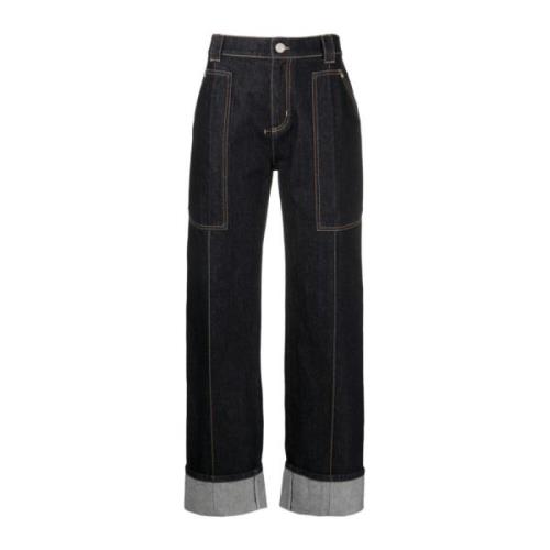 Alexander McQueen Blå Jeans med Uppvikta Manschetter Blue, Dam