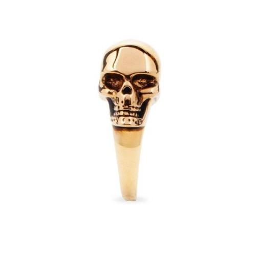 Alexander McQueen Gyllene Side Skull Ring Beige, Dam