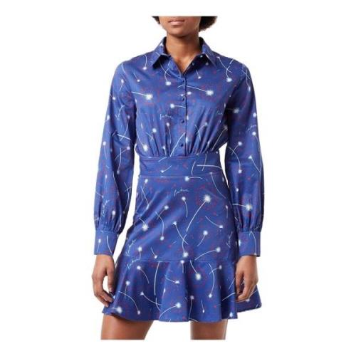 Love Moschino Bomullsklänning med skjortkrage och abstrakt tryck Blue,...