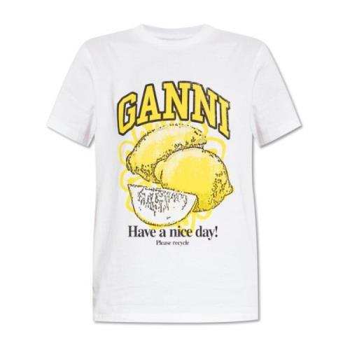 Ganni T-shirt med logotyp White, Dam