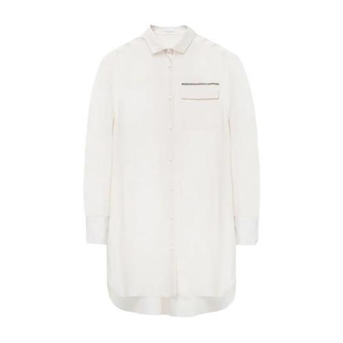 Brunello Cucinelli Silkesskjorta med bröstficka White, Dam