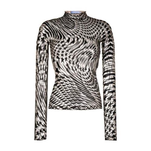 Mugler Svart Genomskinlig Mesh Top med Flocked Star Mönster Black, Dam