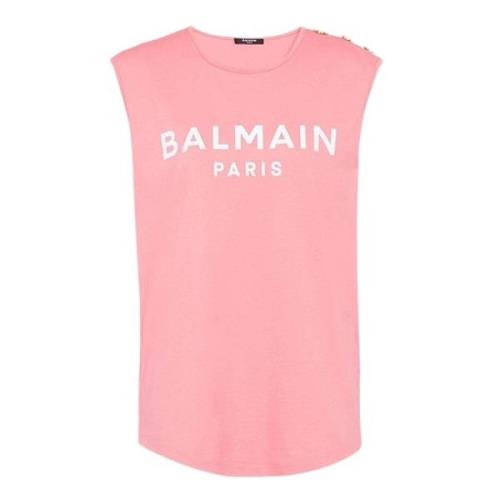 Balmain Lax och vit bomull T-shirt Pink, Dam