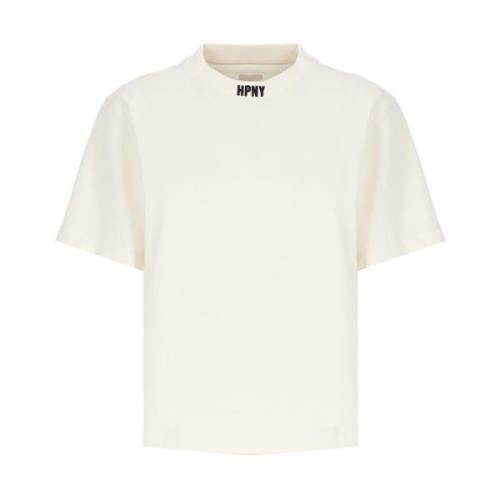 Heron Preston Ivory Bomull T-shirt med Broderad Logotyp Beige, Dam