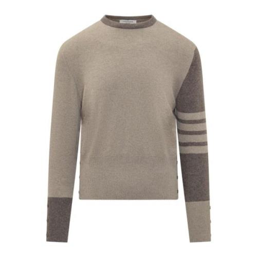 Thom Browne Randig Crewneck Pullover Sweater Beige, Herr