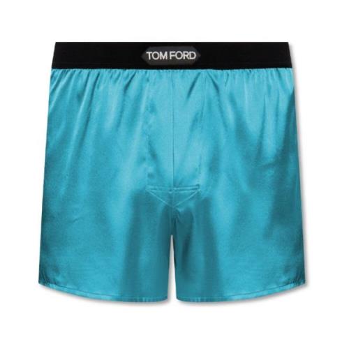 Tom Ford Sidenboxershorts med logotyp Blue, Herr