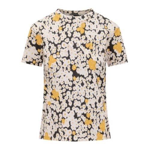 Lanvin Kortärmad T-shirt med Broderad Logotyp och Daisy Bouquets Mönst...