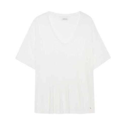 Anine Bing Vit Vale Tee - Off White Cashmere Blend Topper White, Dam