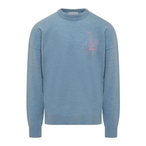 JW Anderson Jacquard Crewneck Sweater Blue, Herr