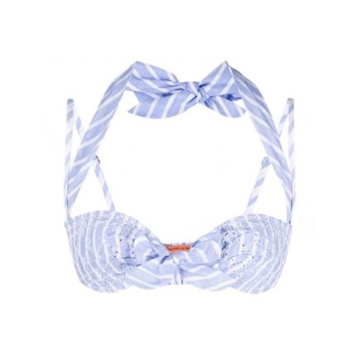 Ermanno Scervino Blå/Vit Randig Broderie Anglaise Bikini Topp Blue, Da...