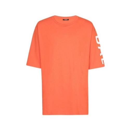 Balmain Mörk Orange Oversized Bomull T-Shirt Orange, Herr