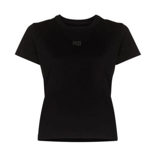 Alexander Wang Svart Essential Logo Tee med bunden hals Black, Dam